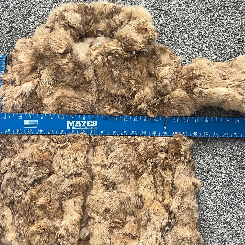 Vintage Genuine Tan Rabbit Fur Long-Sleeve Boho Mod Retro Opera Coat - Size 7/8 - Picture 8 of 9